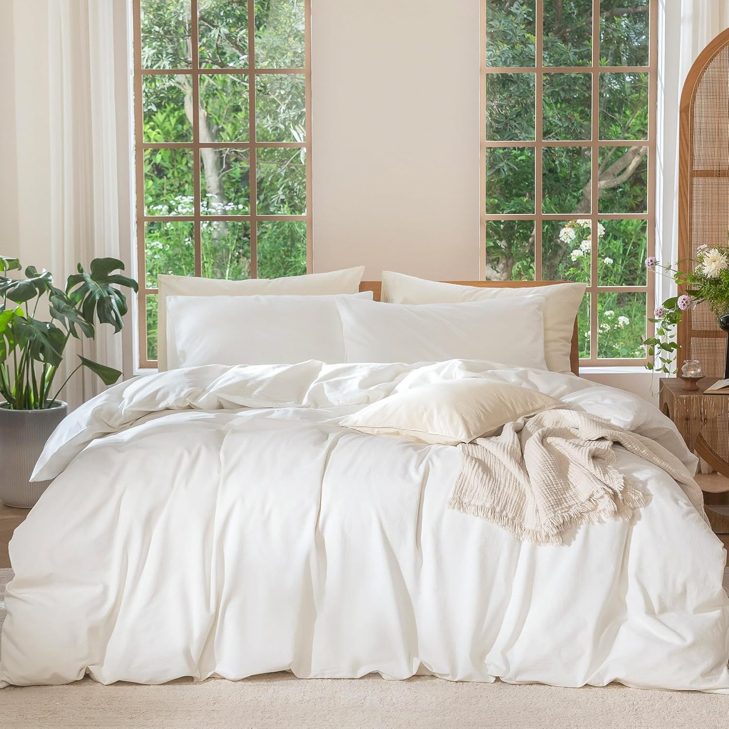 MooMee Bedding Duvet Cover Set in Soft Off White for Comfort