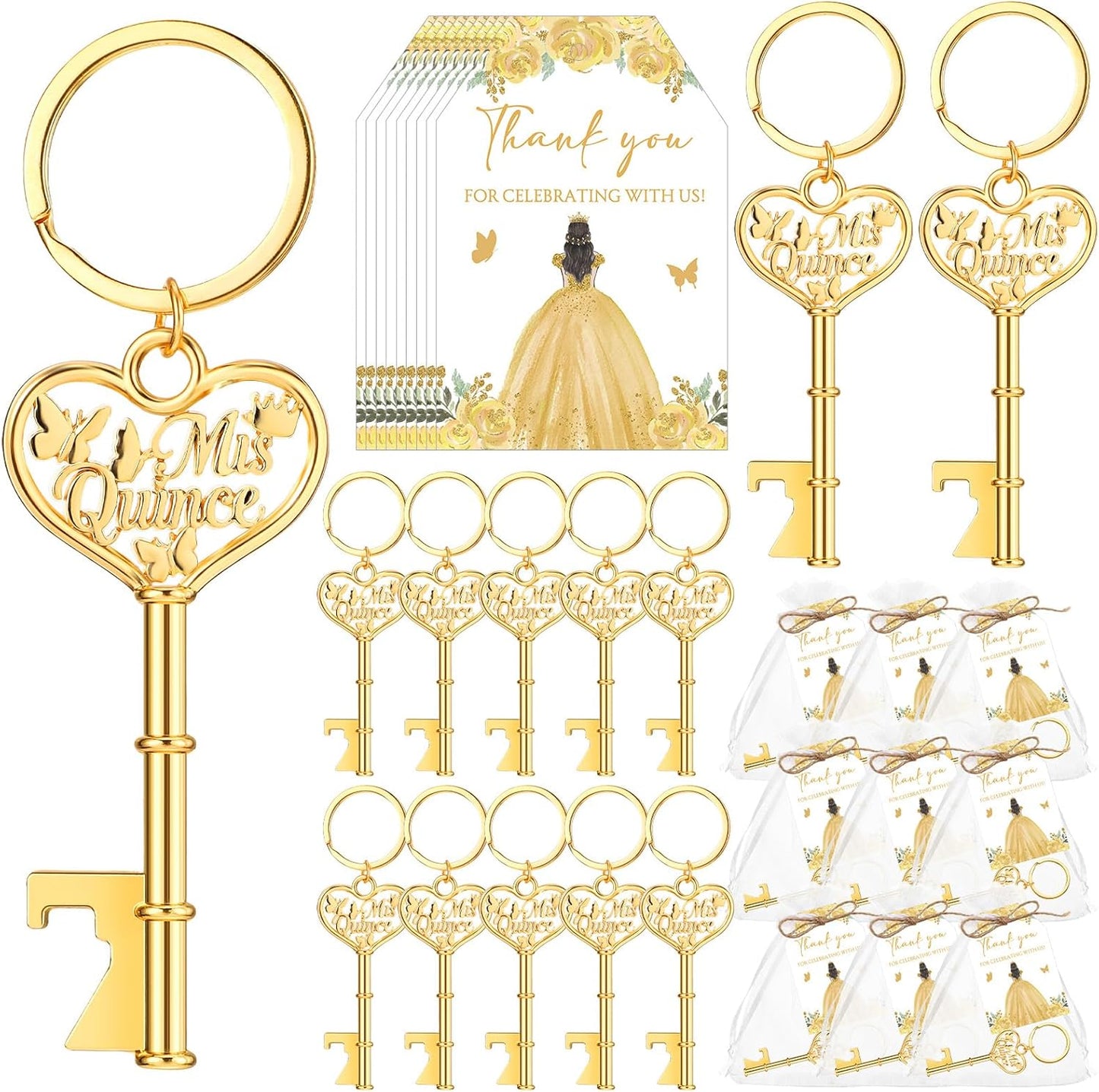 50 Sets Quinceanera Party Favors with Butterfly Keychain Openers
