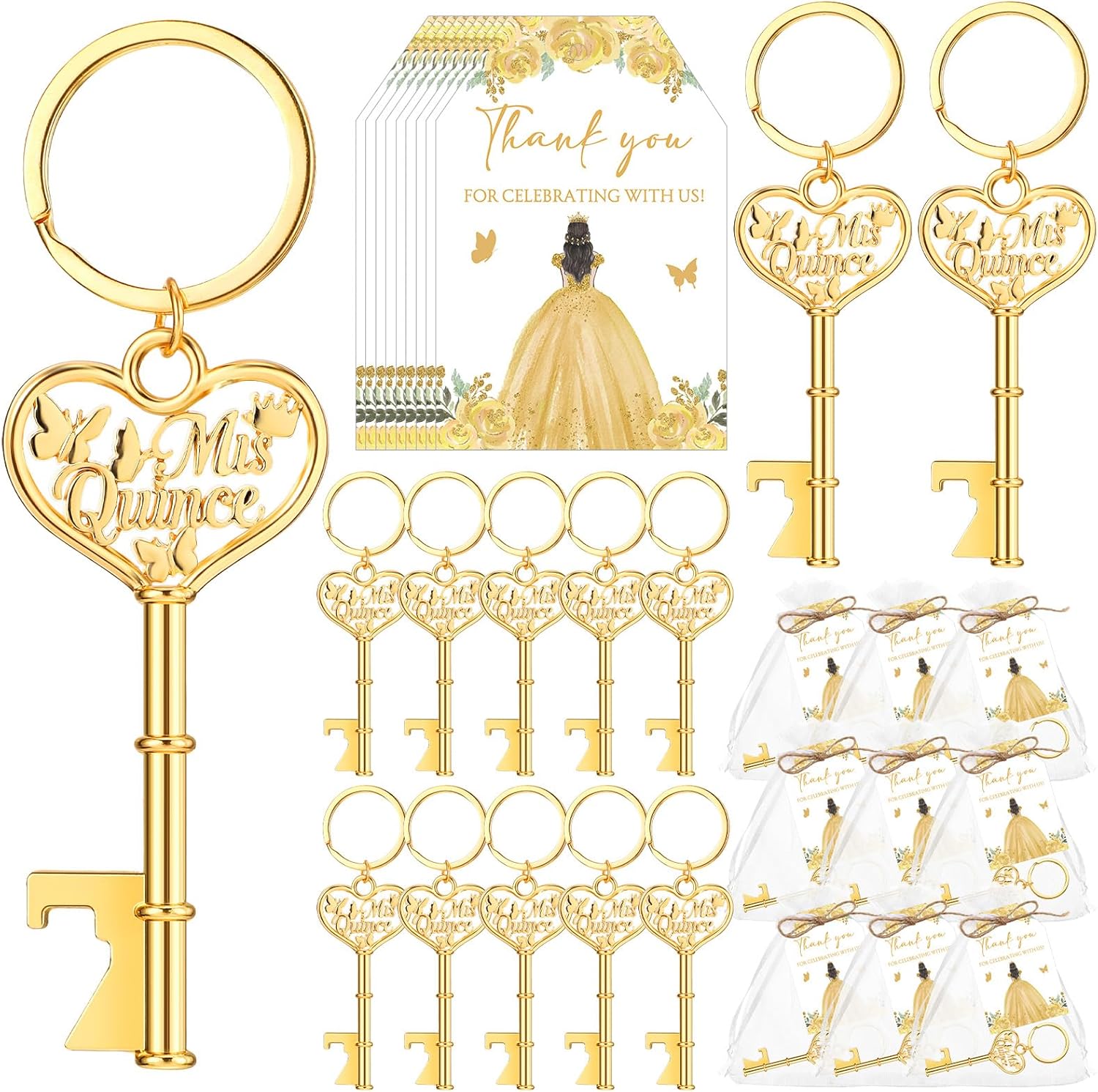 50 Sets Quinceanera Party Favors with Butterfly Keychain Openers