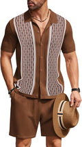 COOFANDY Men's 2 Piece Vintage Short Sleeve Button Down Set - Beach