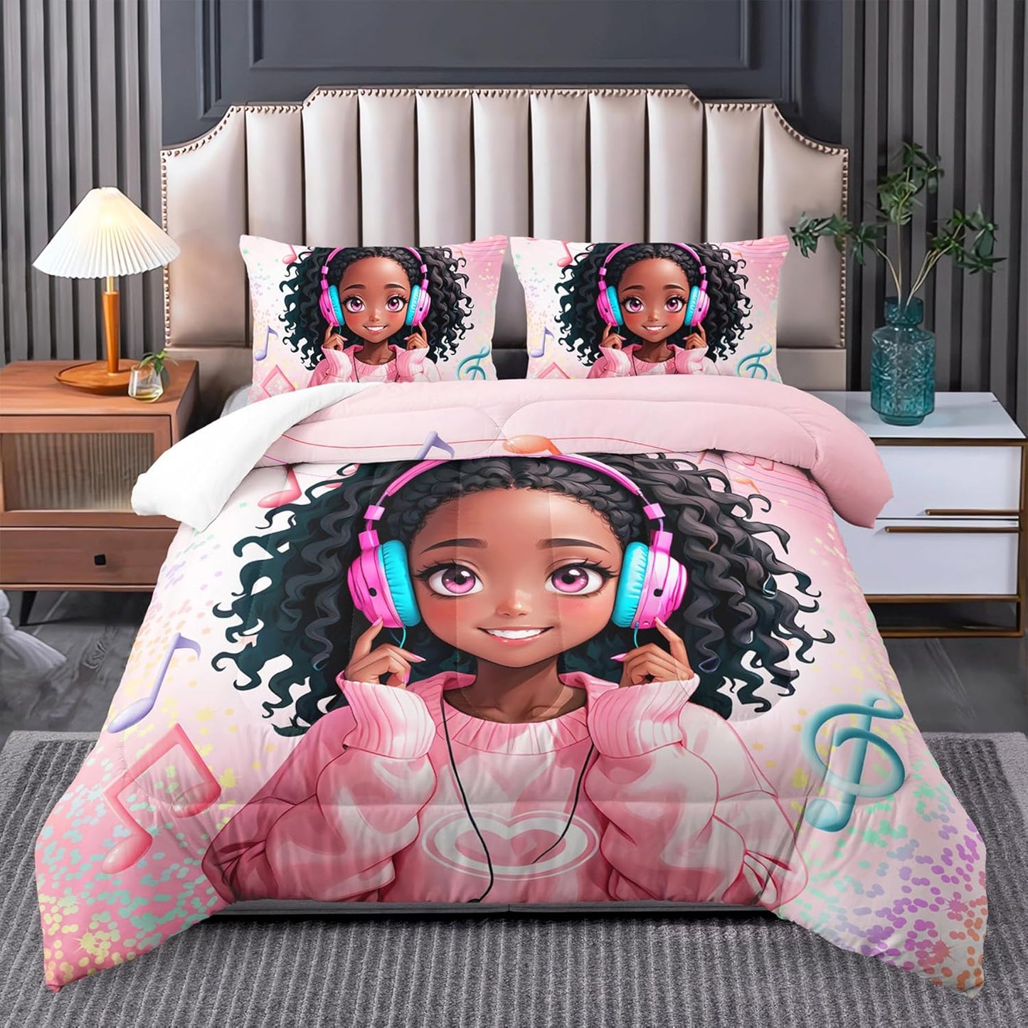 Black Bedroom Set Twin Size Comforter for Girls in Pink and Black