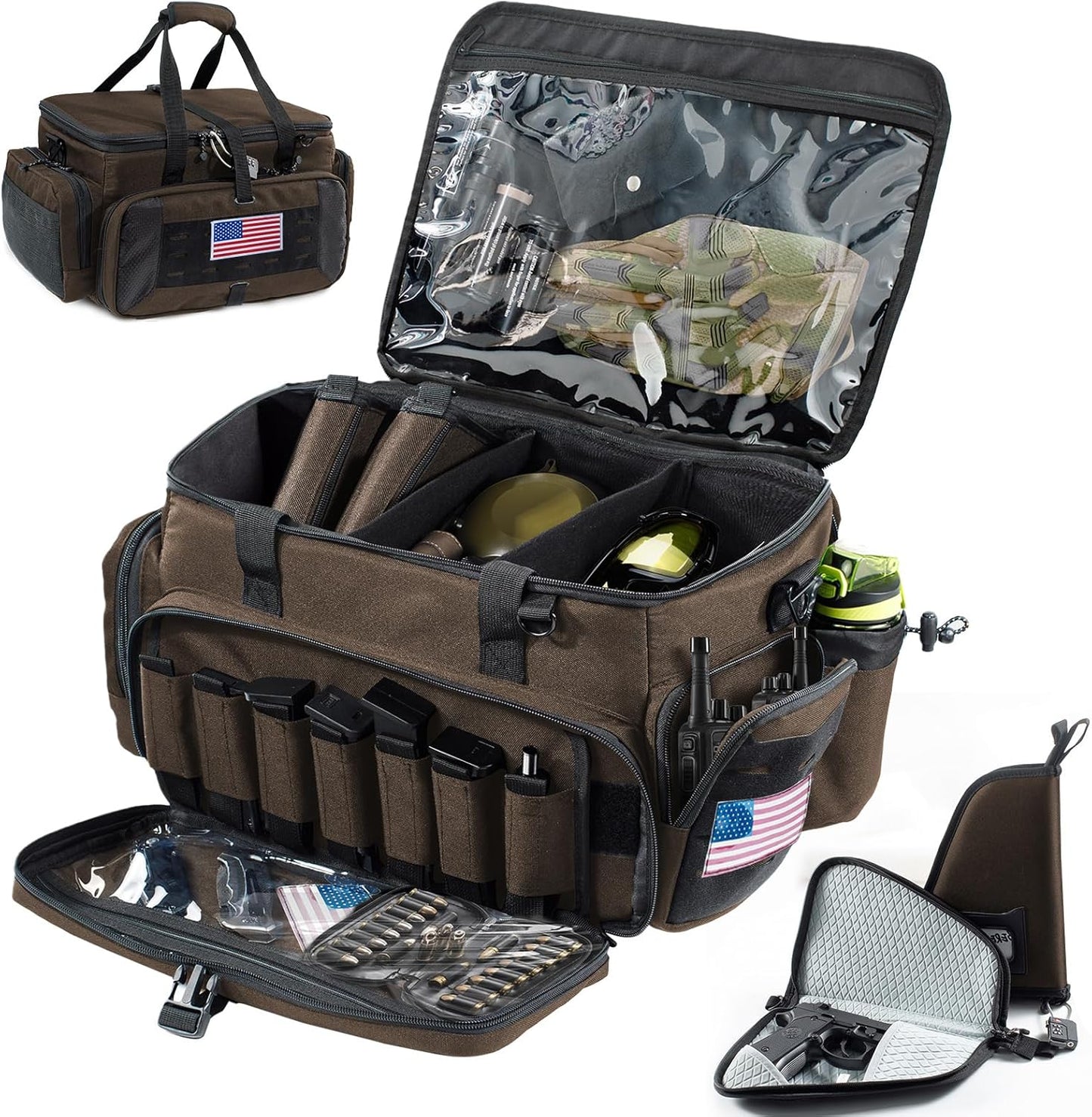 Large Tactical Gun Range Bag with Pistol Cases for Shooting