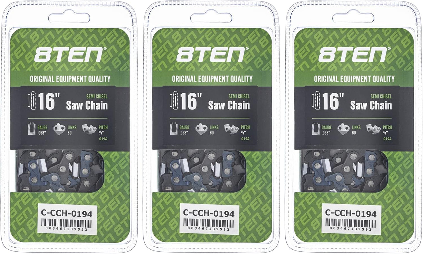 8TEN Semi Chisel Chainsaw Chain 16 Inch for Husqvarna and More