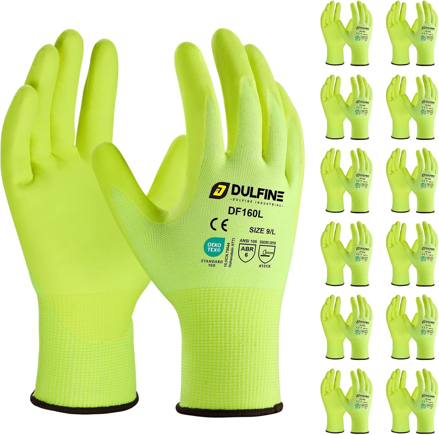 DULFINE Work Gloves for Men and Women - Hi-Vis Yellow Knit