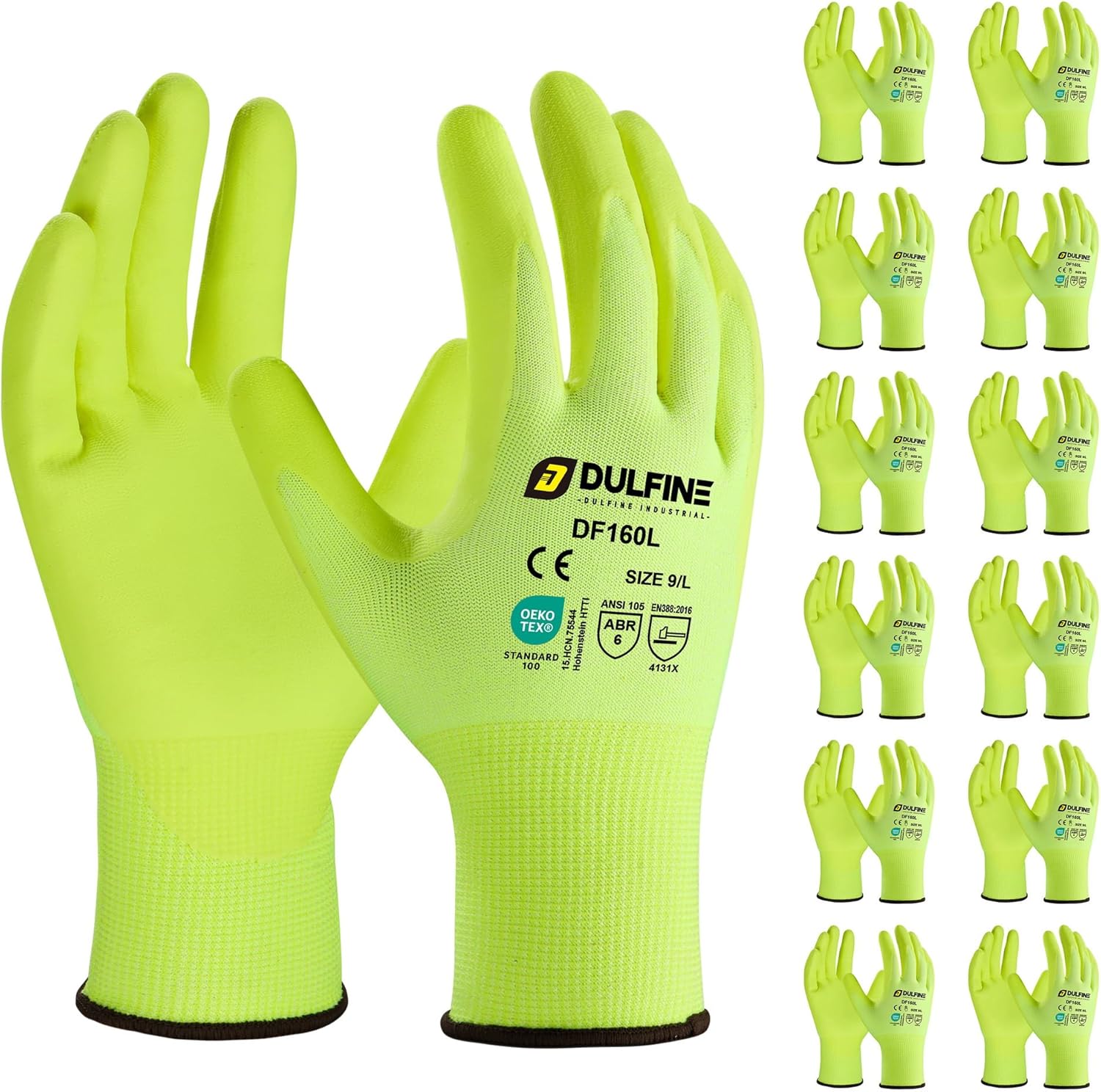 DULFINE Work Gloves for Men and Women - Hi-Vis Yellow Knit