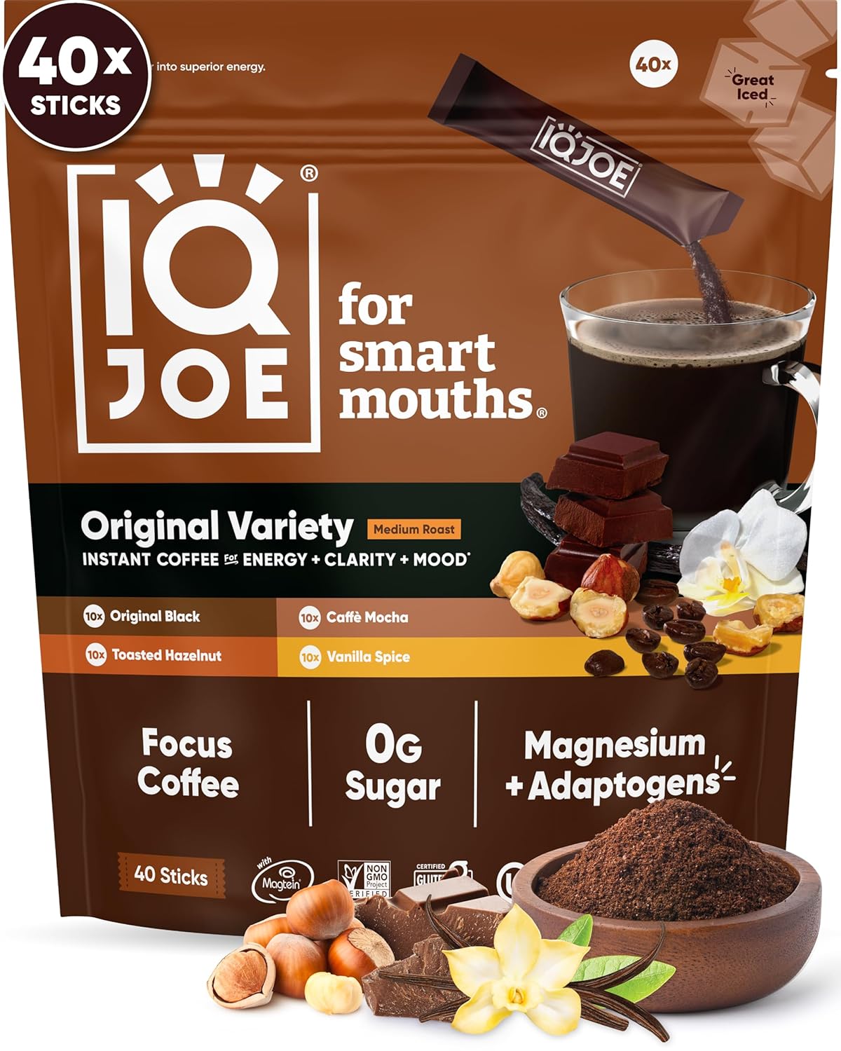 IQJOE Mushroom Coffee Packets for Focus, Clarity, and Energy