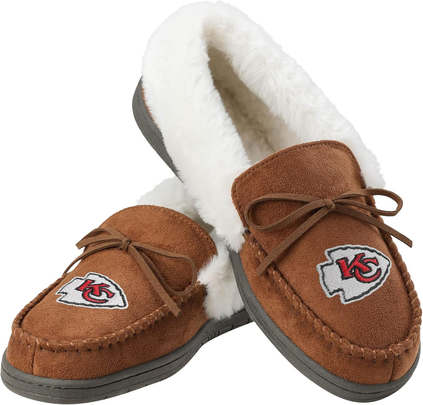 FOCO Womens NFL Team Logo Tan Moccasin Slippers for Comfort