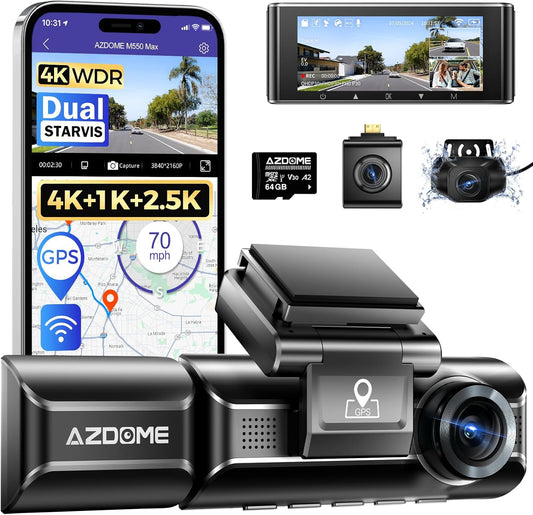 AZDOME M550 Max 4K 3-Ch Dash Cam: Triple Camera, IR Night Vision