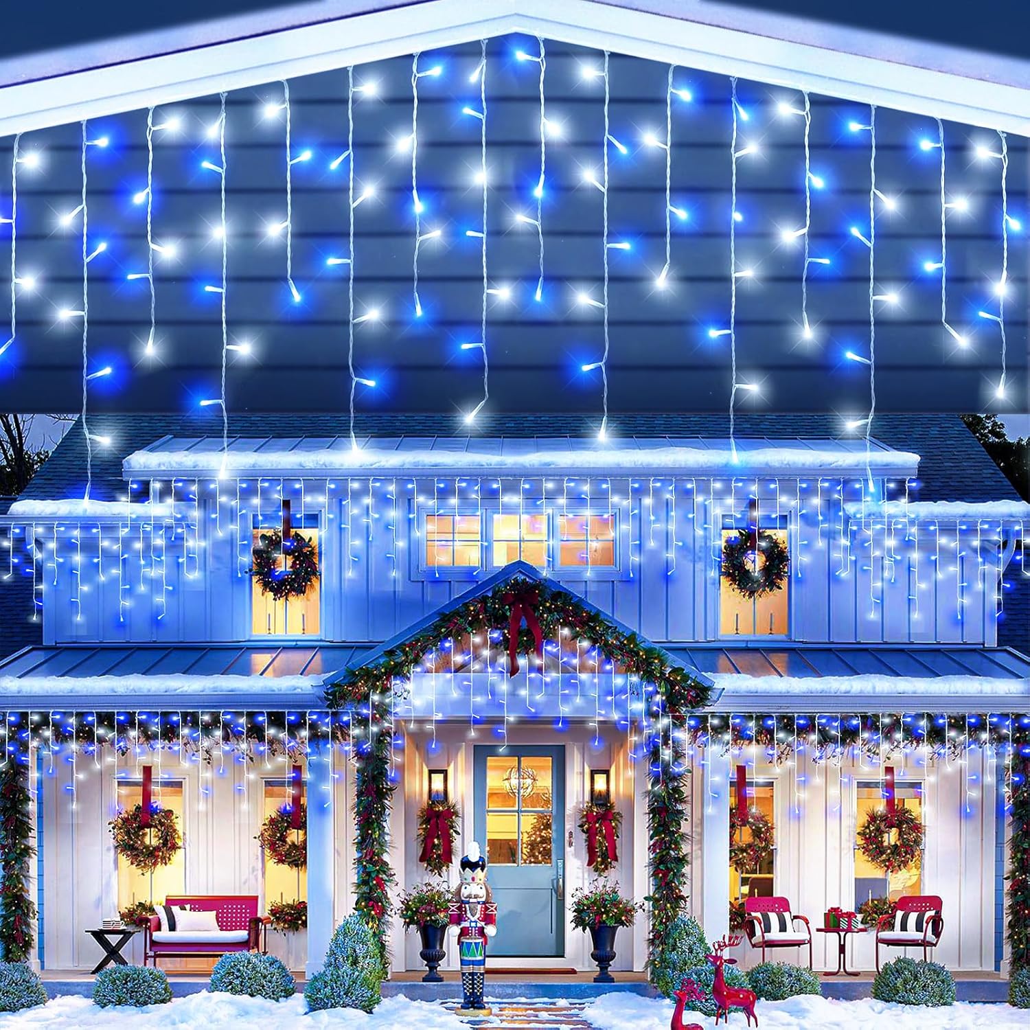 66ft Blue and White Christmas Lights for Outdoor Holiday Decor