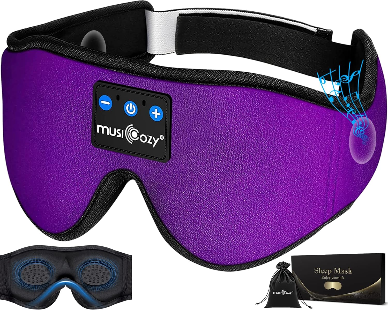 MUSICOZY 3D Bluetooth Sleep Mask with HD Stereo Sound for Comfort