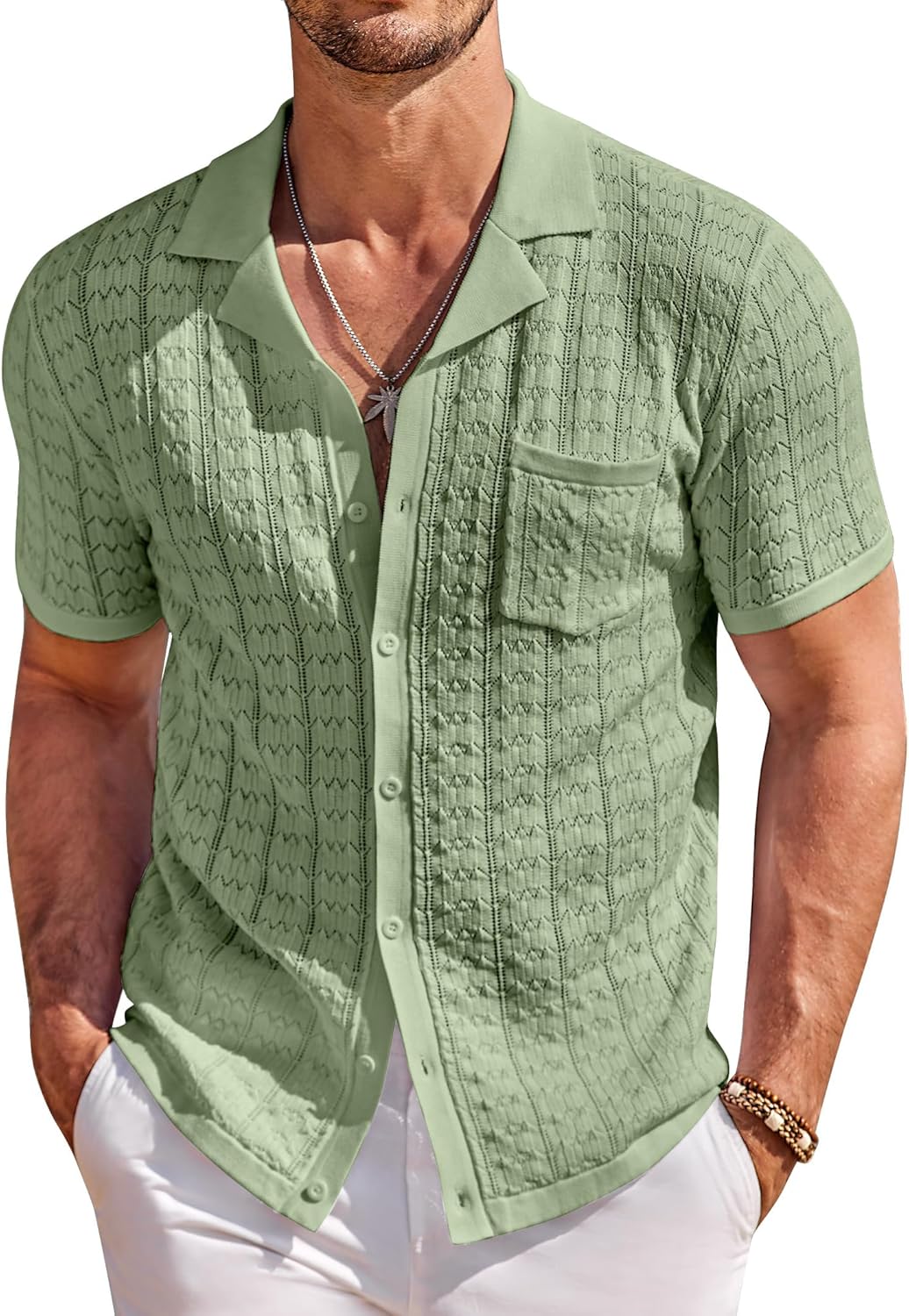 COOFANDY Men's Knit Button Down Shirt for Summer Casual Style