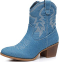 Women's Mid Calf Western Cowboy Boots - Synthetic Leather Low Heel