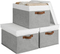 Storage Bins with Lids and PU Handles - Foldable Jumbo 3-Pack