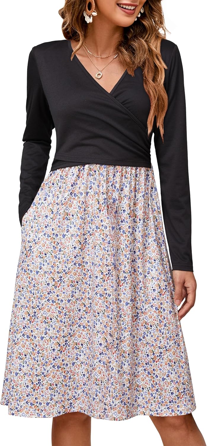OUGES Womens V-Neck Maternity Dress for Nursing and Baby Showers
