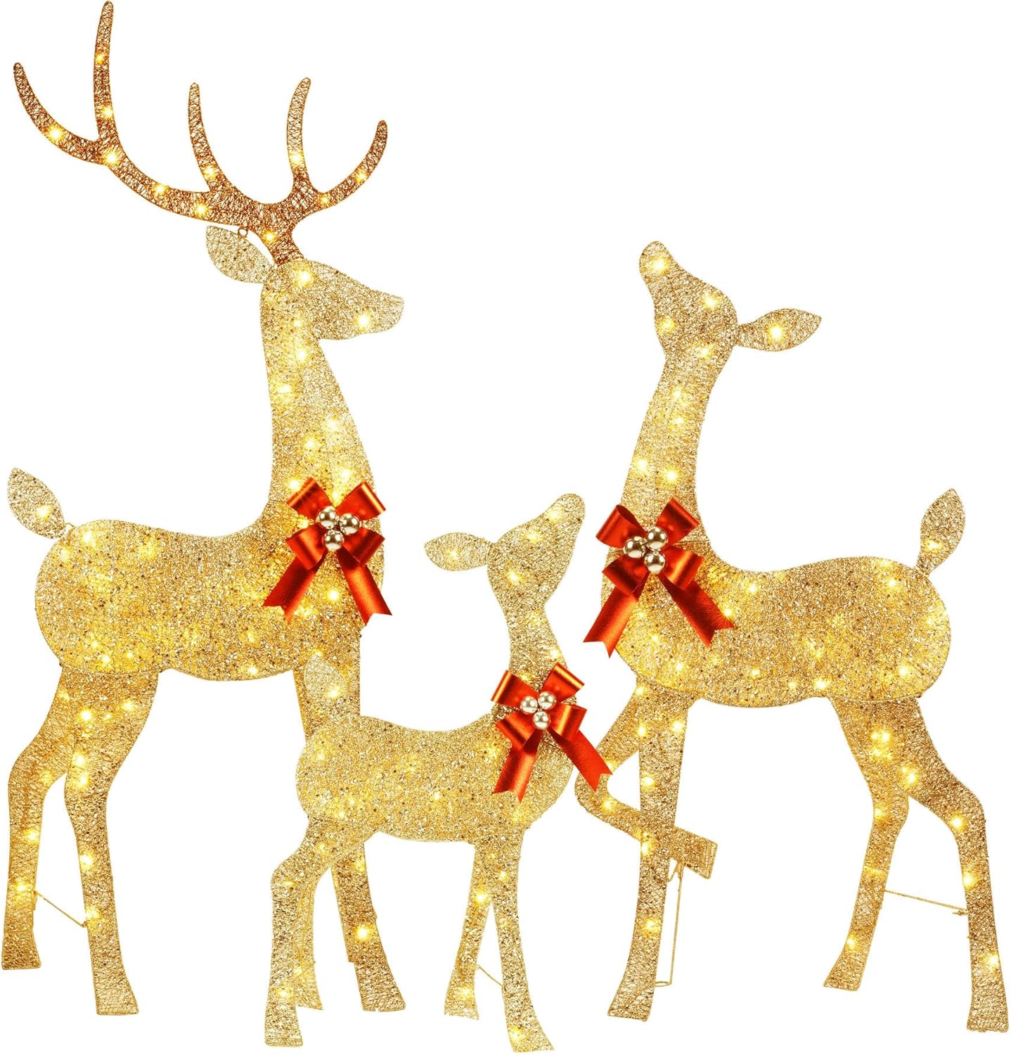 Pre-lit 3-Piece Christmas Reindeer Family for Holiday Decor