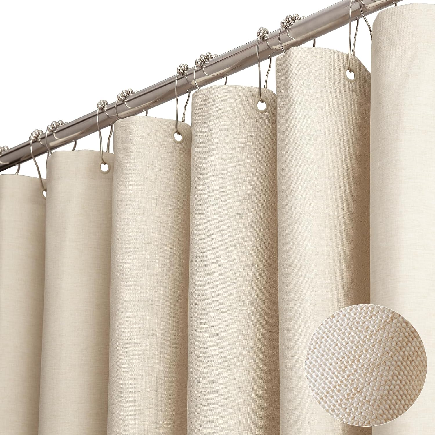 BTTN 108 Extra Wide Shower Curtain - Heavy Duty Linen Textured Fabric, 108x72
