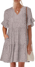 Stylish A Line Mini Beach Dress with Ruffle Short Sleeves for Women
