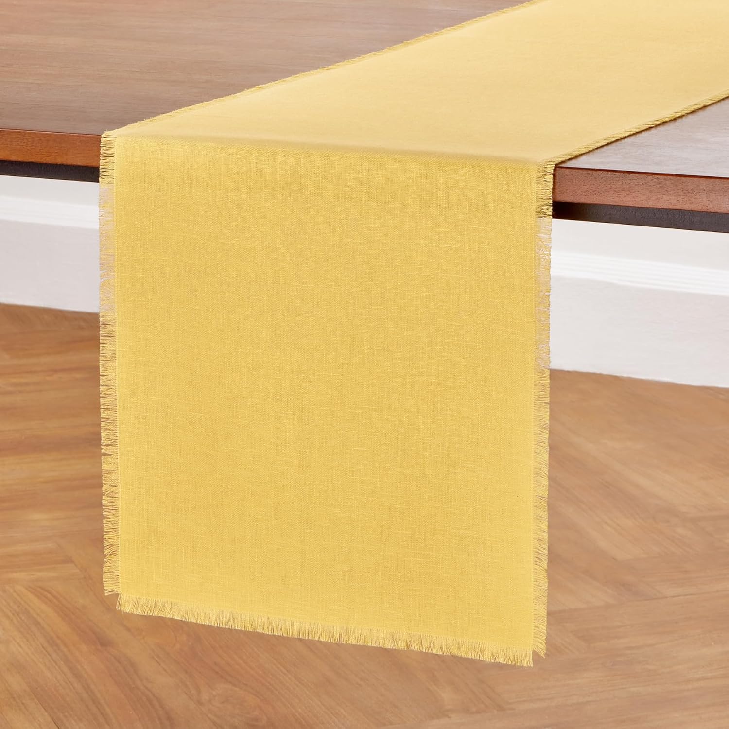 Elegant 100% Pure Linen Marigold Yellow Table Runner 14 x 90 in