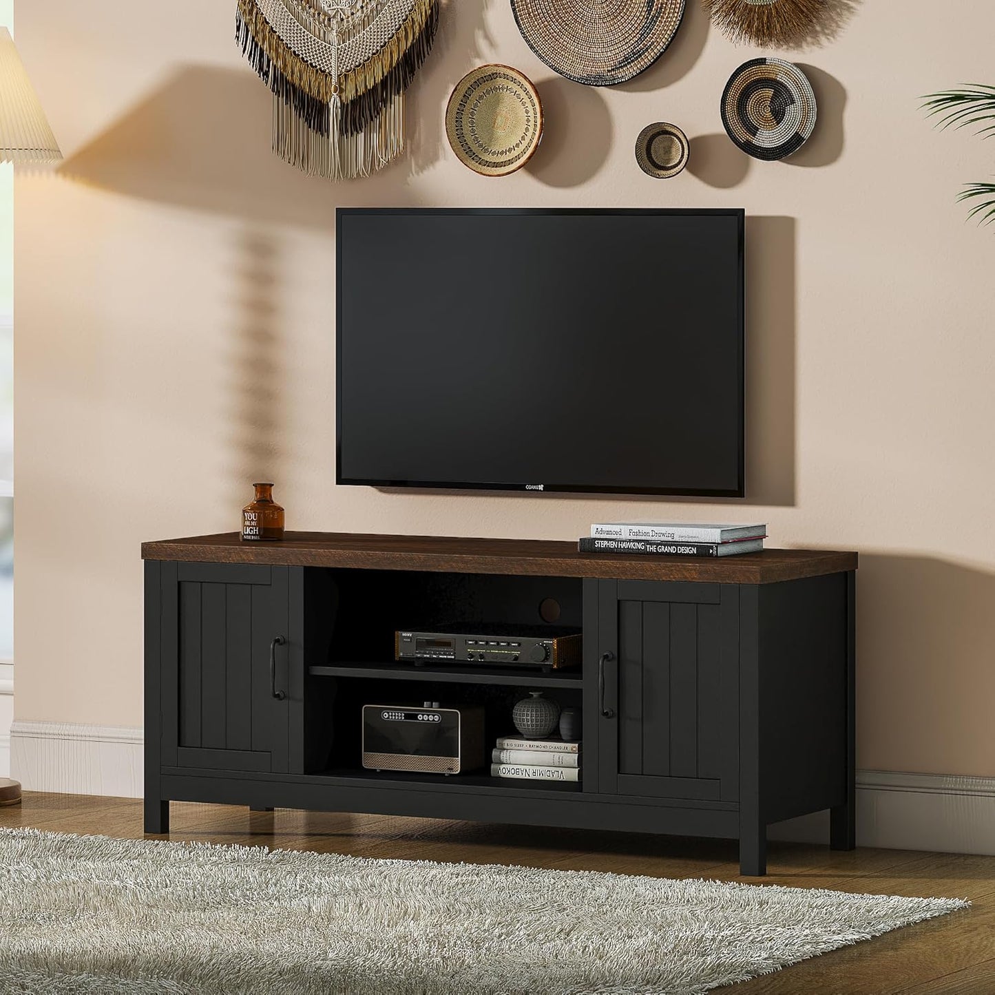 ChooChoo Rustic TV Stand: Grooved Door Storage & Shelves