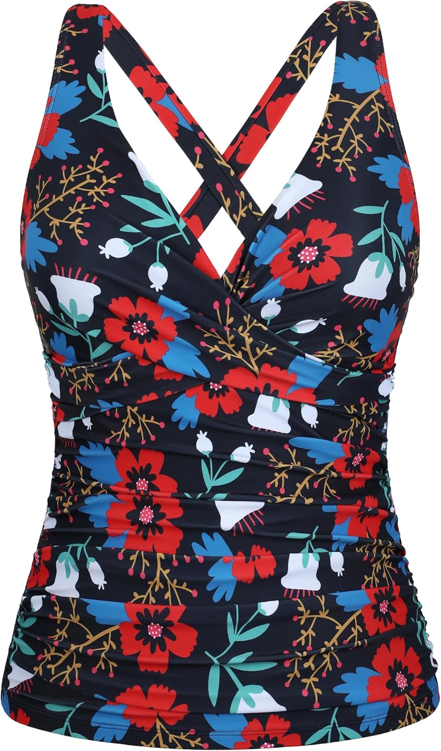 Hilor Women's Underwire Tankini Top for Tummy Control Swimwear
