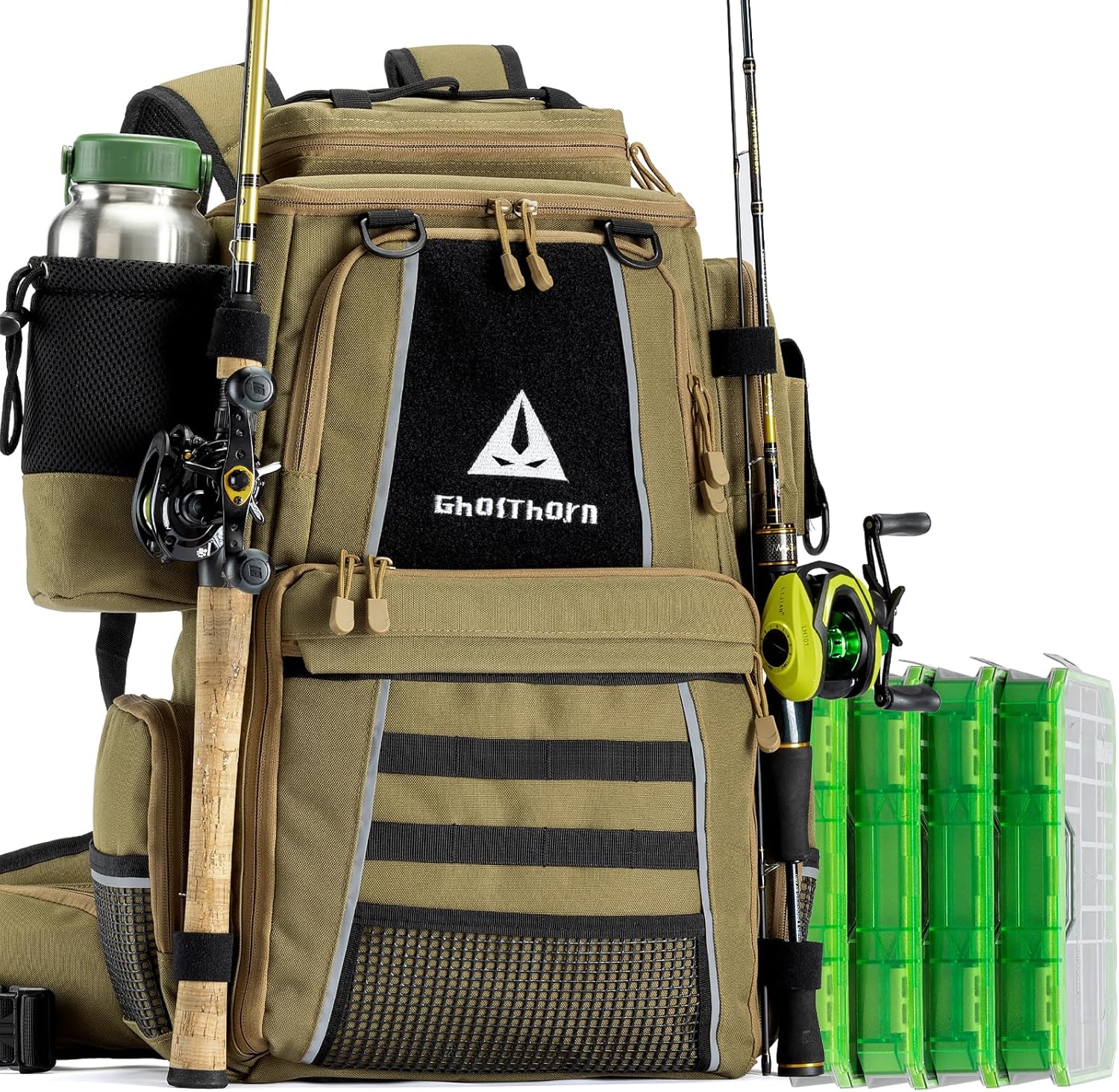 Ghosthorn Fishing Tackle Backpack with 4 Tackle Boxes