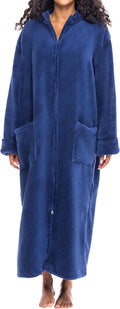 Long Zip Up Robe for Women - Plus Size Navy Plush Zipper Robe