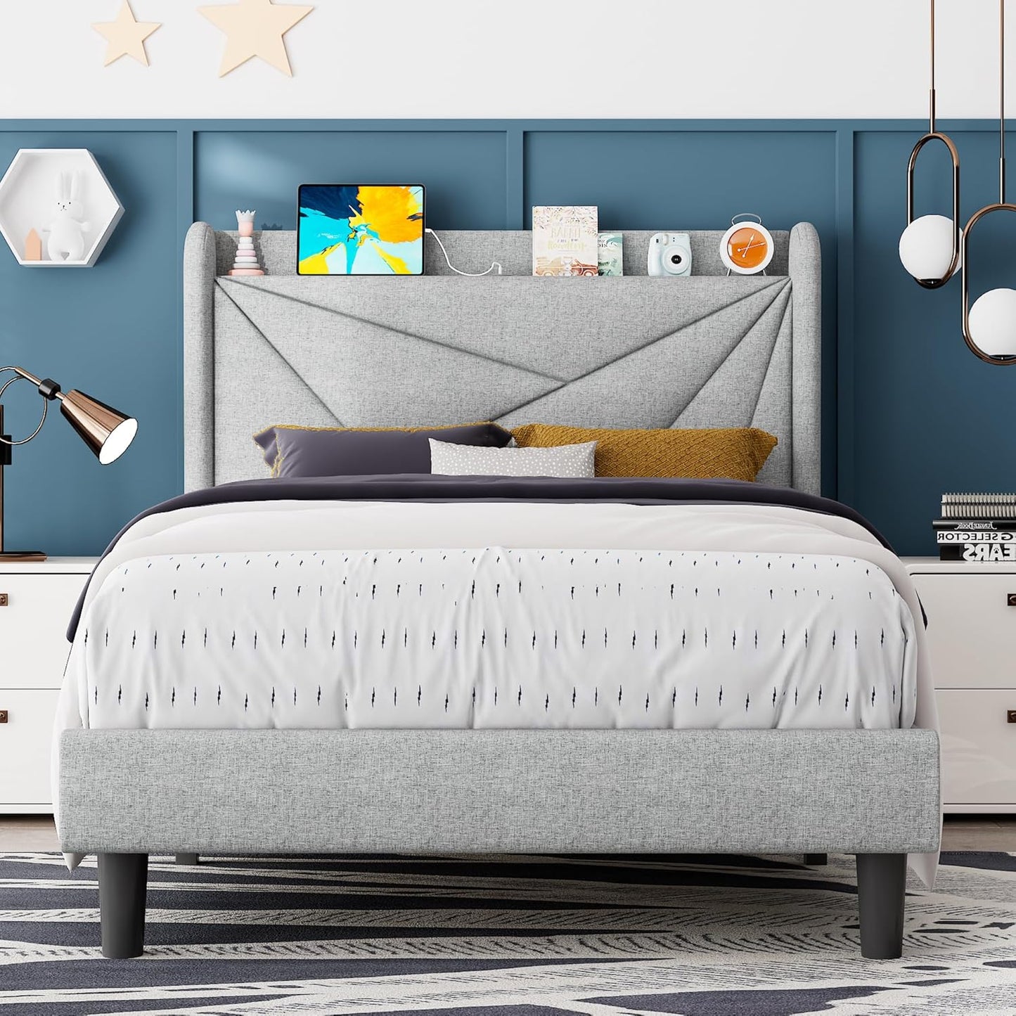Feonase Twin Bed Frame with Charging Station and Storage