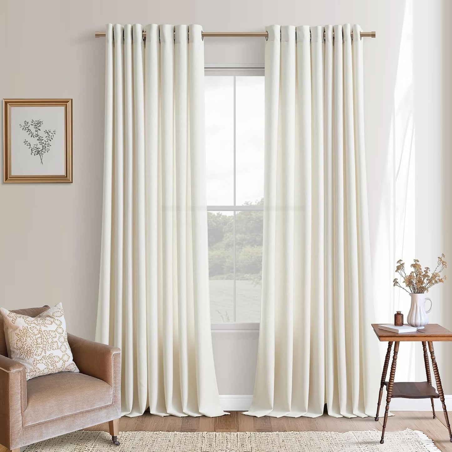 Natural Linen Extra Long Curtains for Living Room 120 Inch
