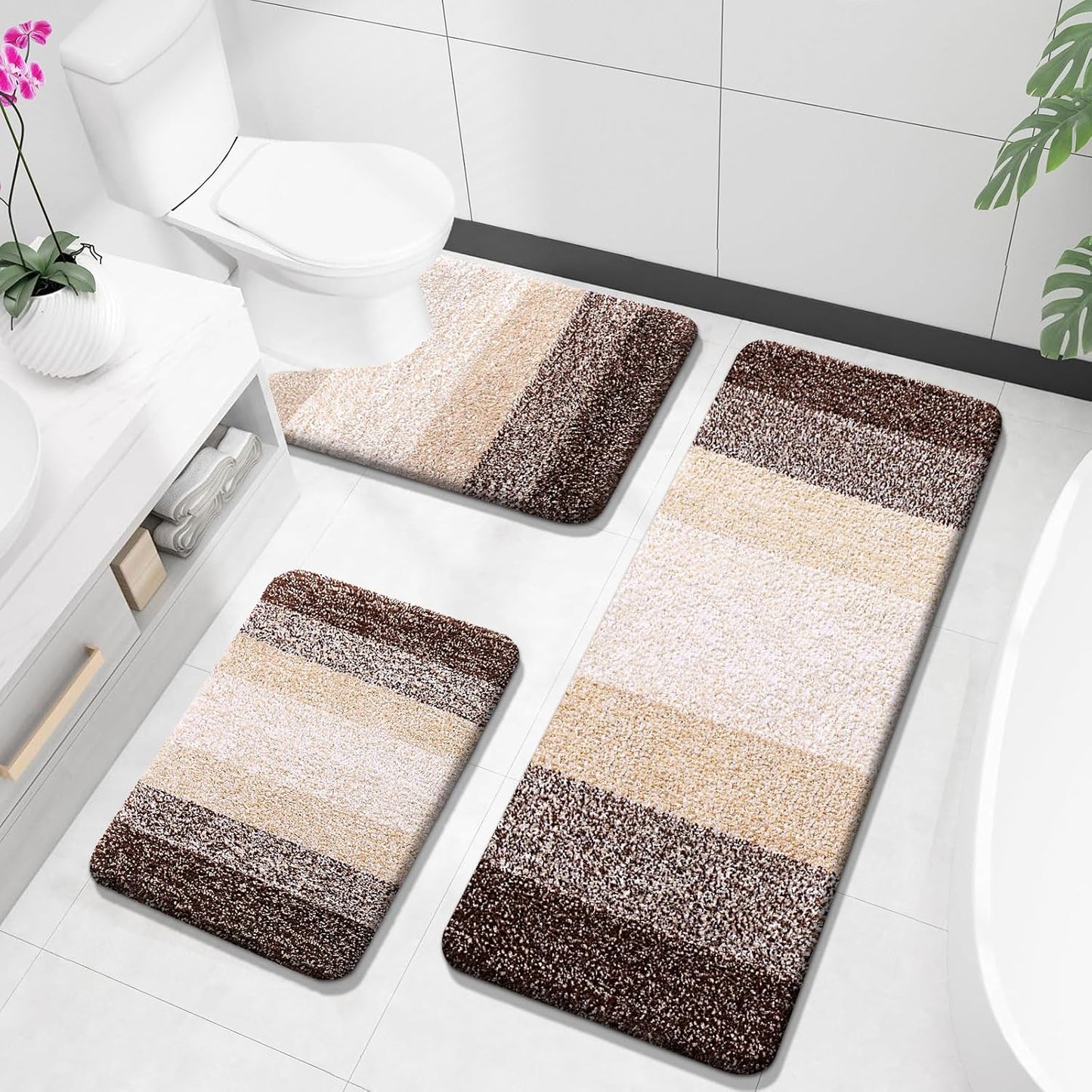OLANLY Bathroom Rugs Sets 3 Piece for Soft Absorbent Comfort