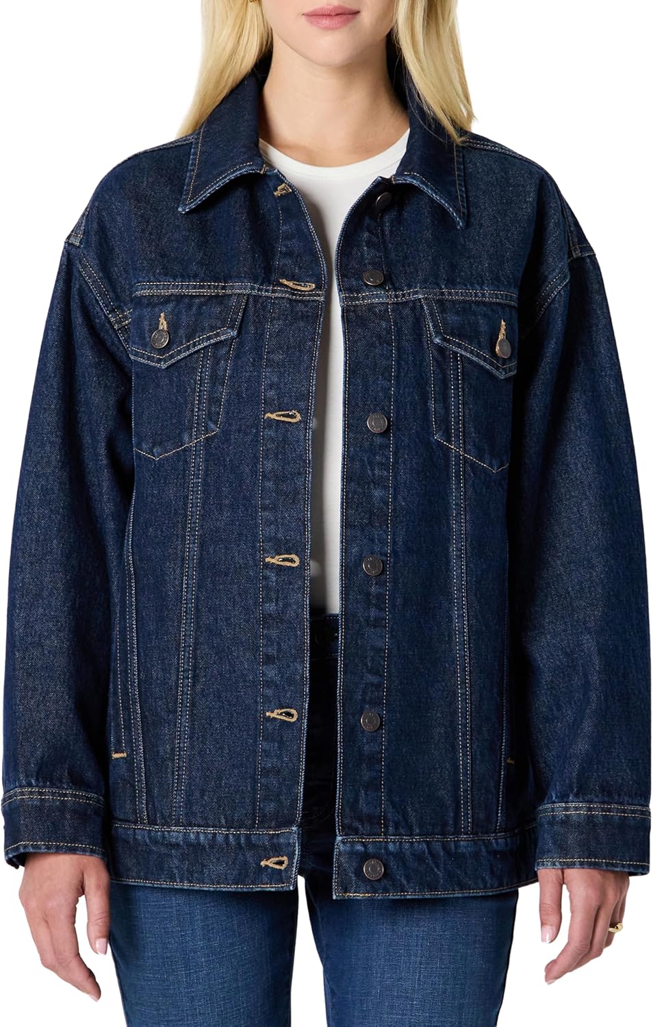 Oversized-Fit Trucker Jacket for Women in Heavyweight Denim