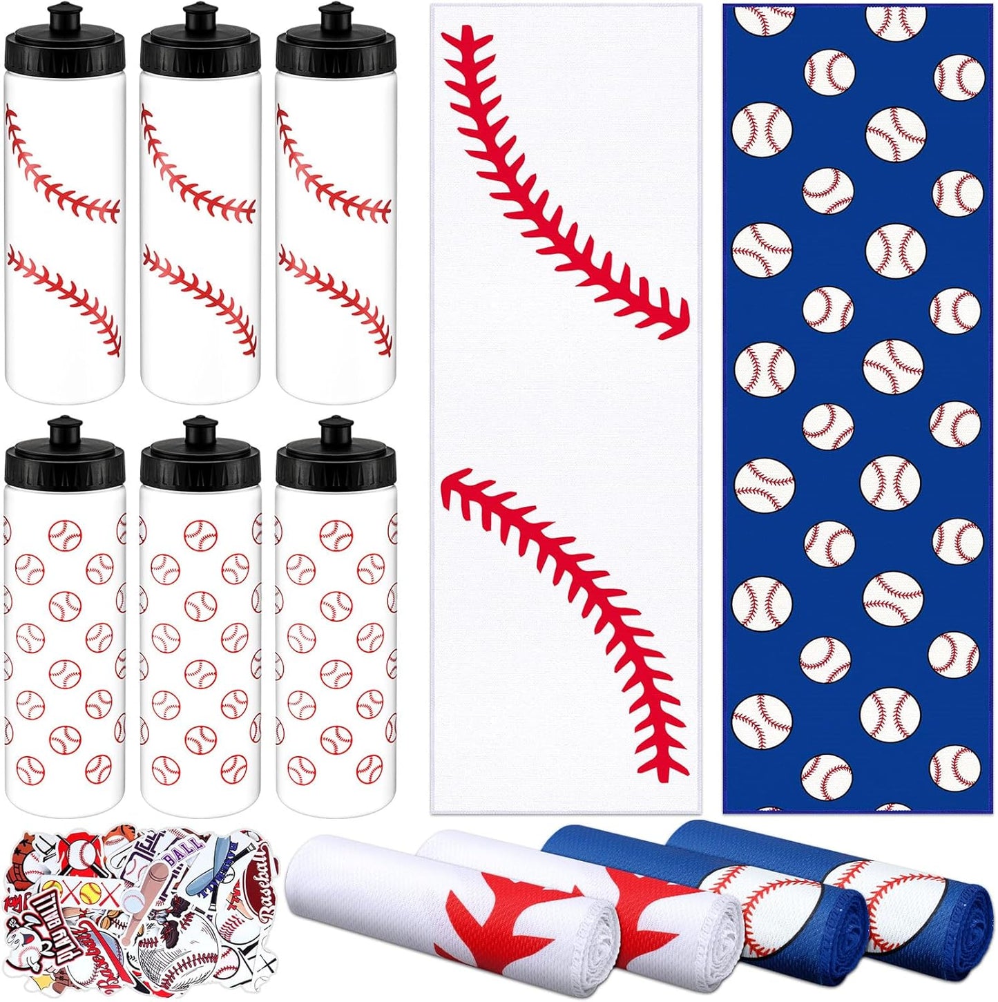 24 Pcs Baseball Water Bottle and Cooling Towel Set for Sports