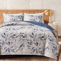 Microfiber Quilt Set Full/Queen - Botanical Blue Leaves Reversible