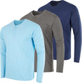 Men's Henley T-Shirt 3 Pack - Cotton Blend Short & Long Sleeve