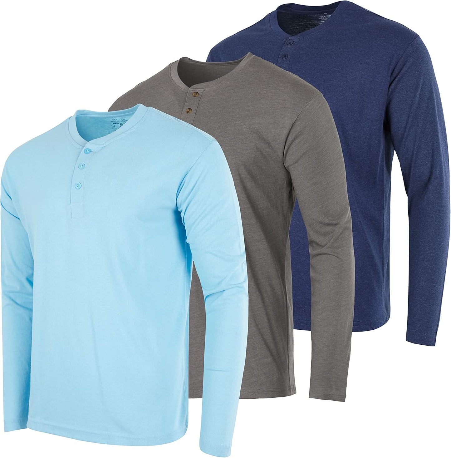 Real Essentials 3 Pack Men's Cotton Henley T-Shirts for Comfort