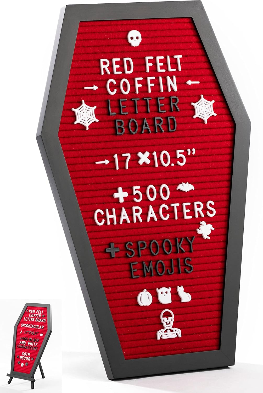 Coffin Letter Board Red with Spooky Emojis for Gothic Decor