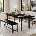Extendable Dining Table for 4-6 with 2 Benches - Space Saving Design