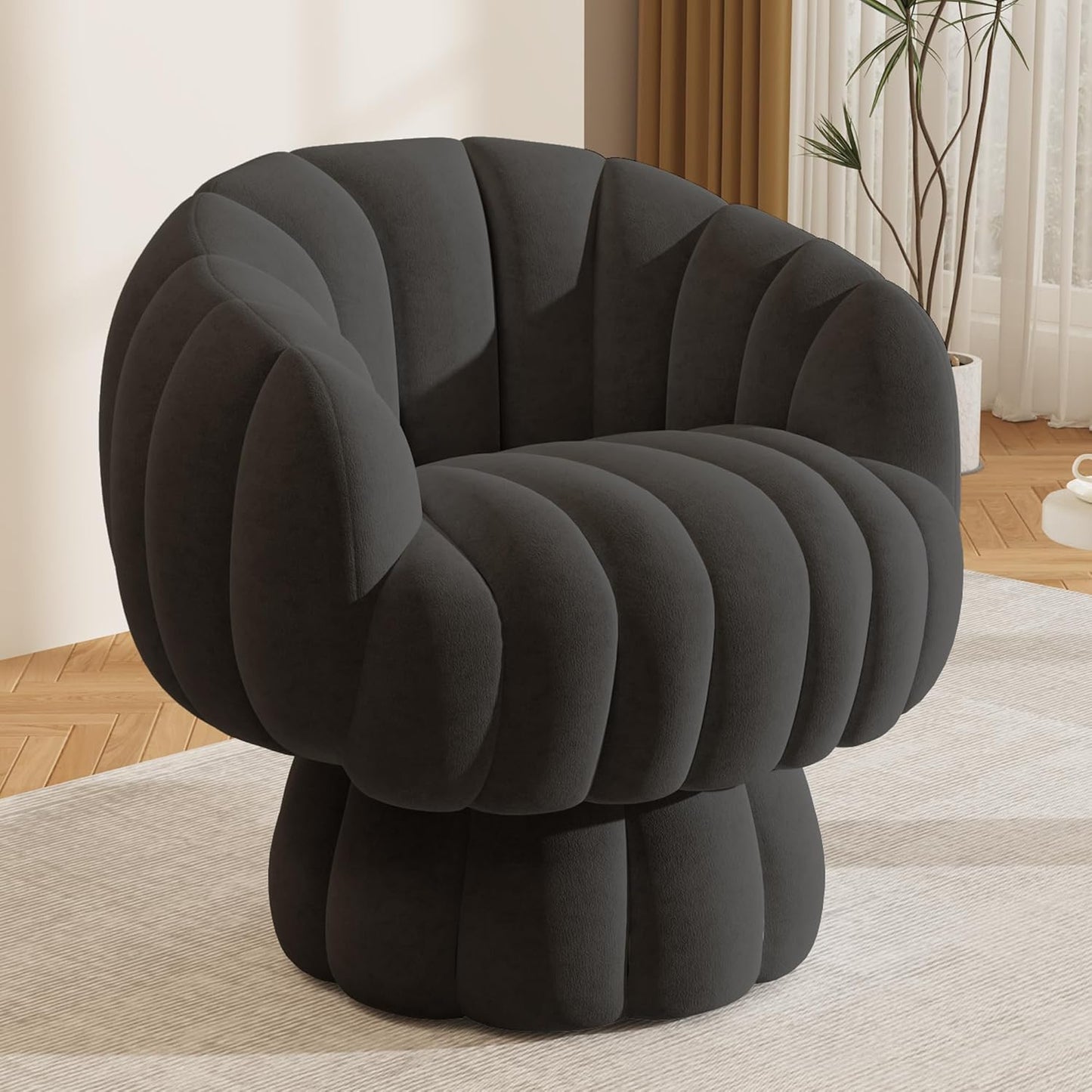 Fluffy Velvet Swivel Chair - Luxe Mid Century Style