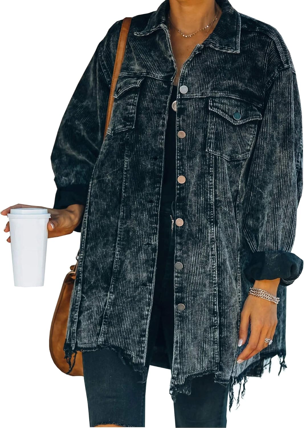 Oversized Corduroy Shirt Jacket for Women - Retro Style Shacket