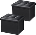 2PC Black Foldable Storage Ottoman 17x13x13in - Compact Seat & Storage