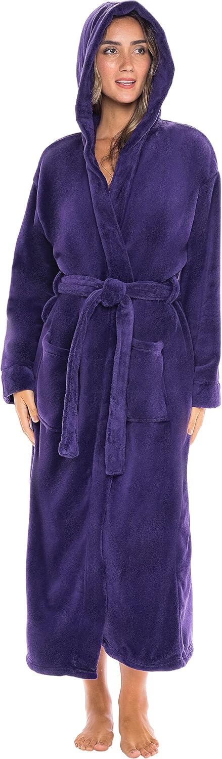 Long Plush Hooded Bathrobe for Women in Plus Sizes Available