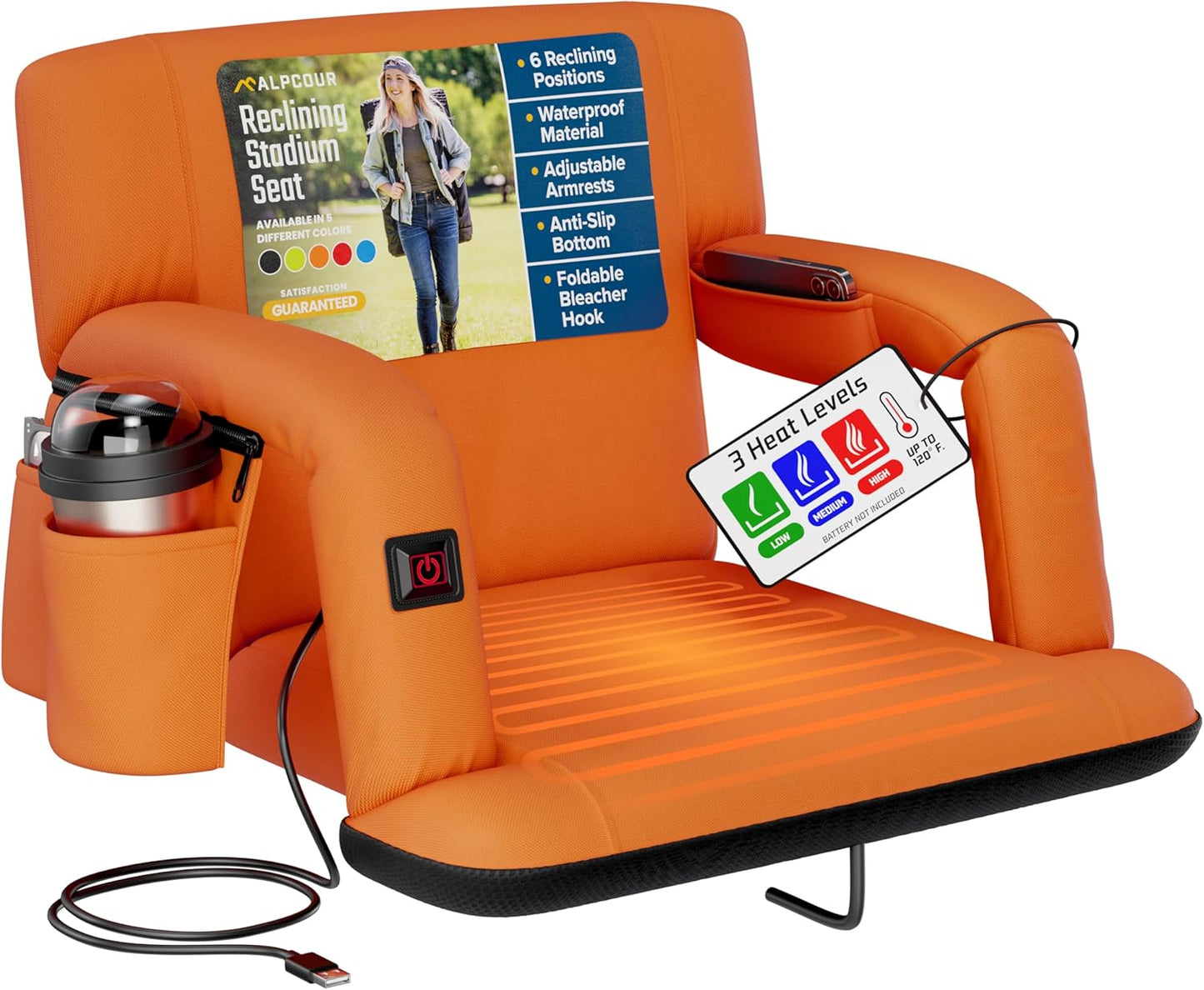 Alpcour Heated Reclining Stadium Seat for Ultimate Comfort