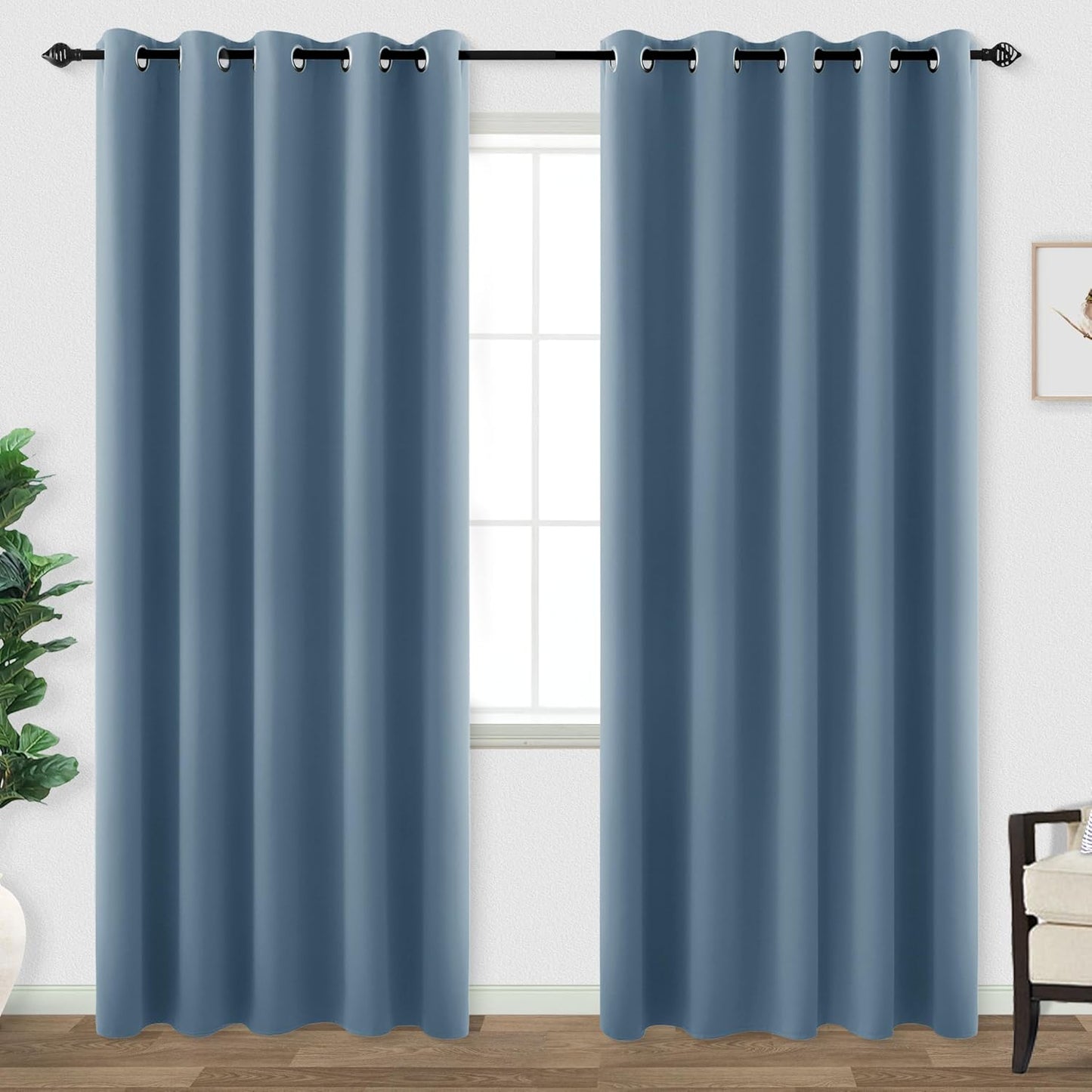 KOUFALL Stone Blue Blackout Curtains for Bedroom 72x84 Inches
