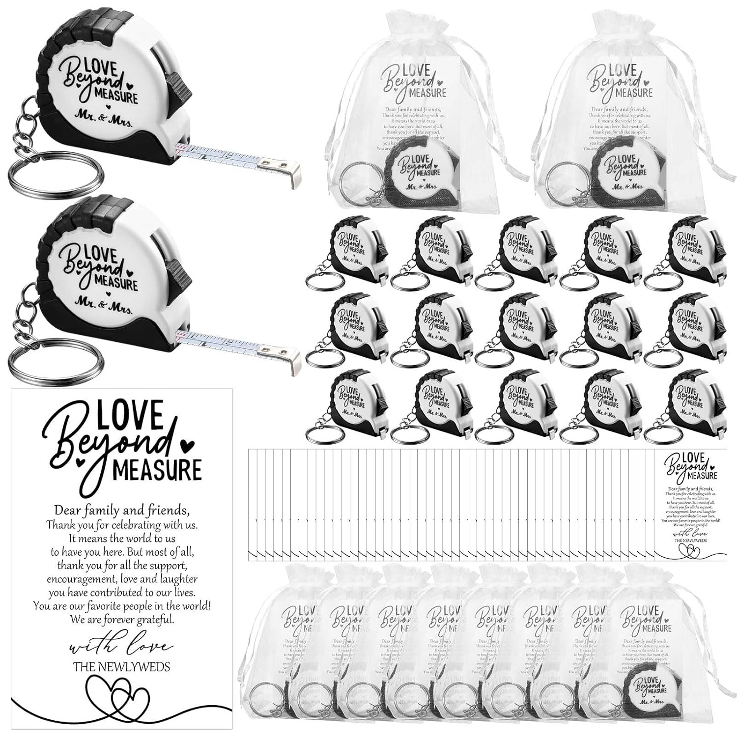 Loetere 50 Sets Wedding Favors Tape Measure Keychains Gifts