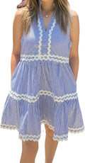 Kuraki Women's Sleeveless Striped Tiered Dress - Ruffled V-neck