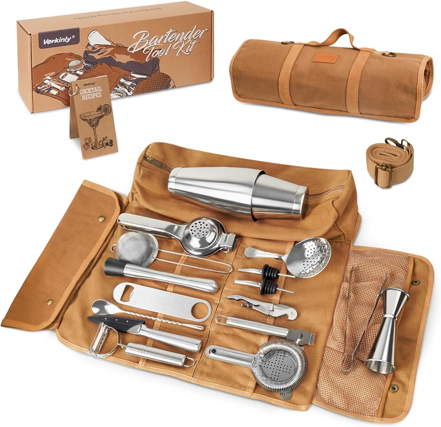 Portable 21pc Travel Bartender Kit by Verkinly
