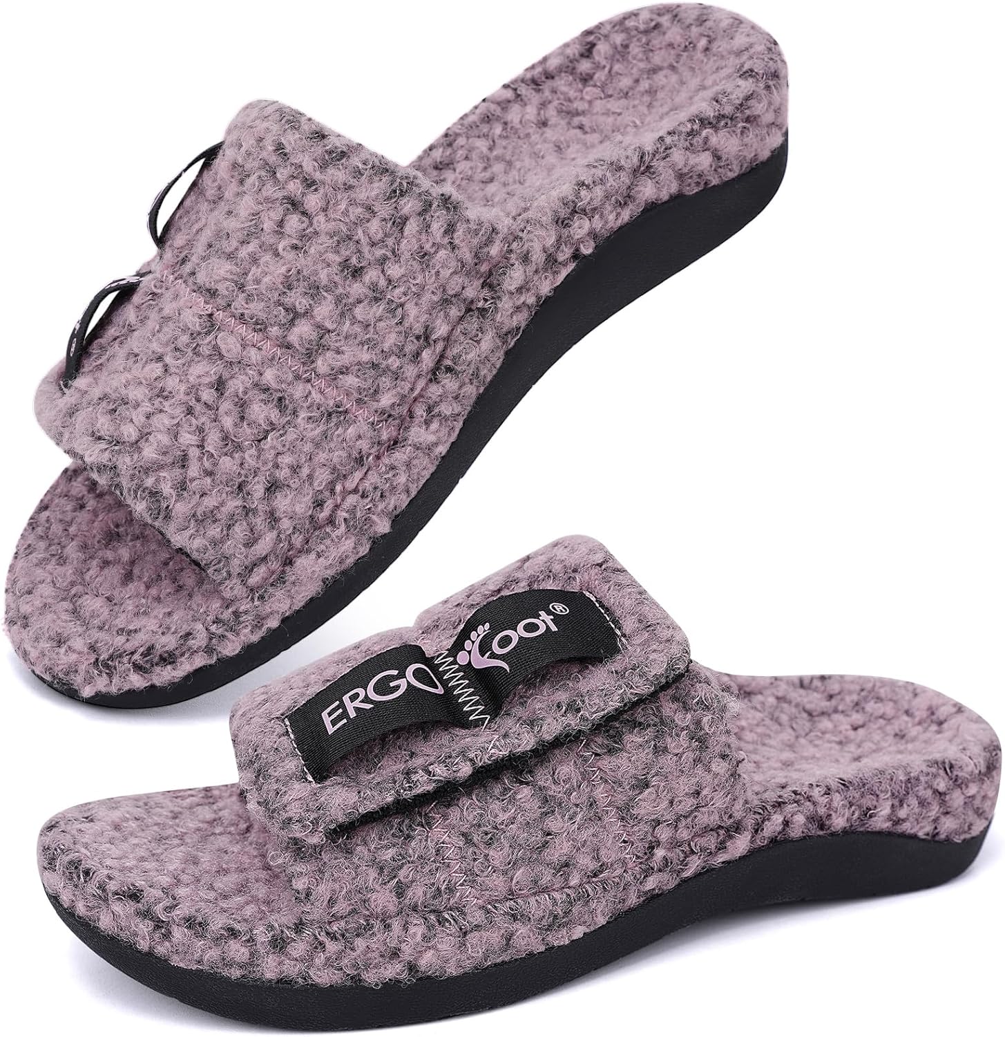 ERGOfoot Fuzzy House Slippers with Arch Support for Comfort