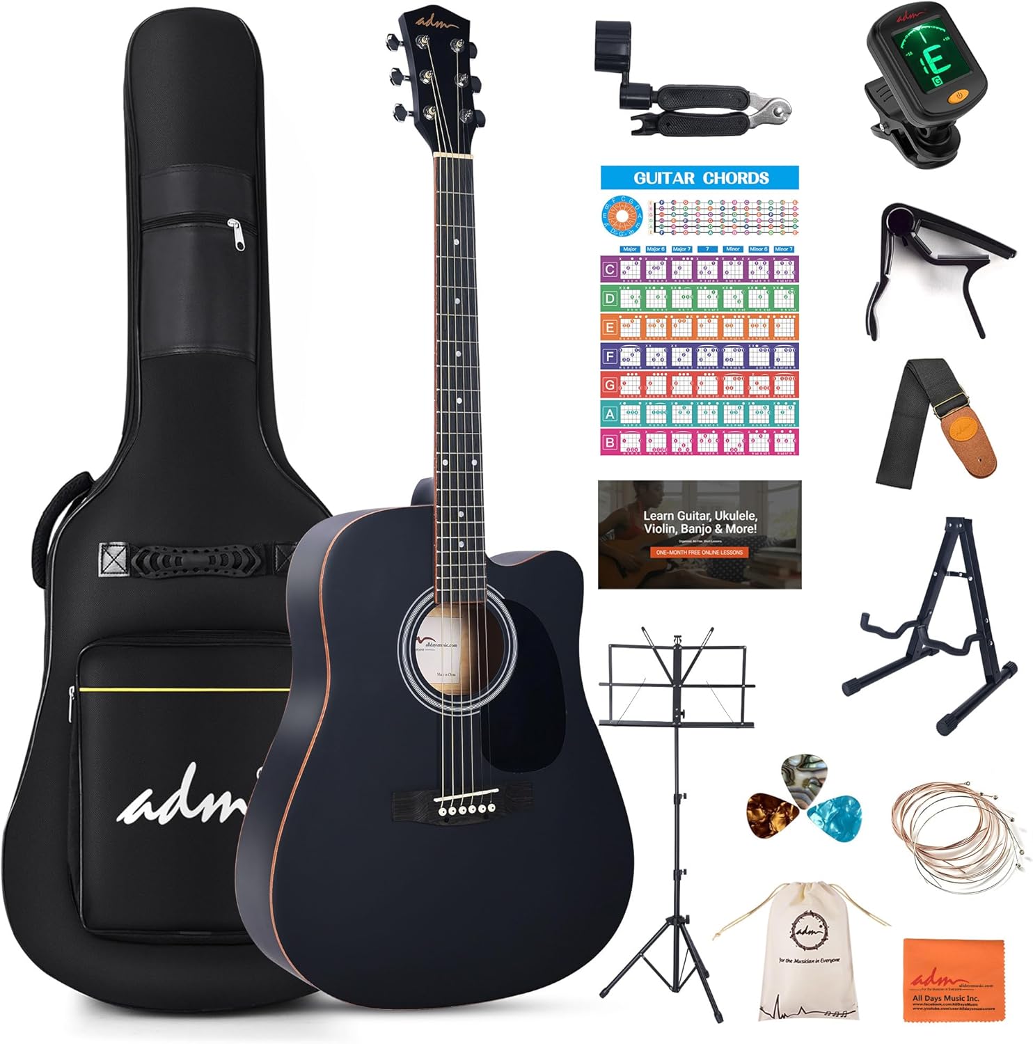 ADM Beginner Acoustic Guitar Bundle for Kids and Students