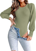 Long Puff Sleeve Sweaters for Women Ribbed Bodysuit Pullover MASCOMODA