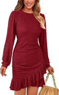 Women's Ruched Bodycon Mini Dress with Puff Sleeves - Flattering Fit