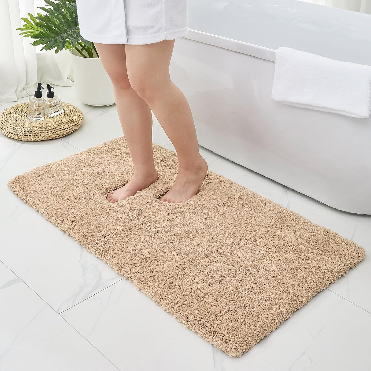 Bathroom Rugs Beige 24x48 Machine Washable Bath Mat for Floors